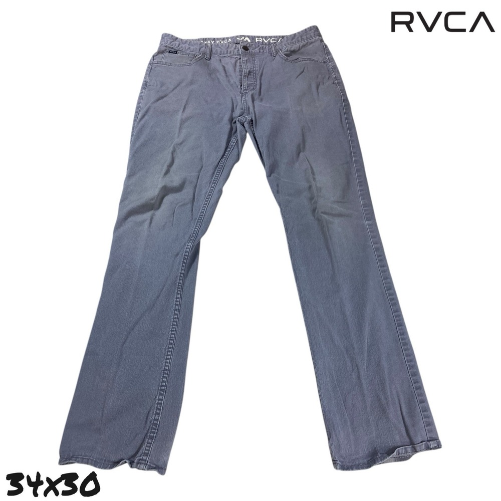 RVCA Pants Mens Slim Fit 34x30 Gray Canvas Straight Slim Leg Casual Gray Jeans‎